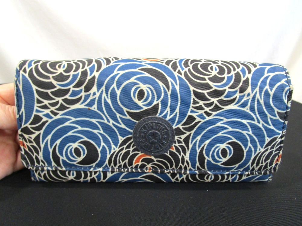 Kipling Blue Floral Print Organizer Envelope Style Wallet